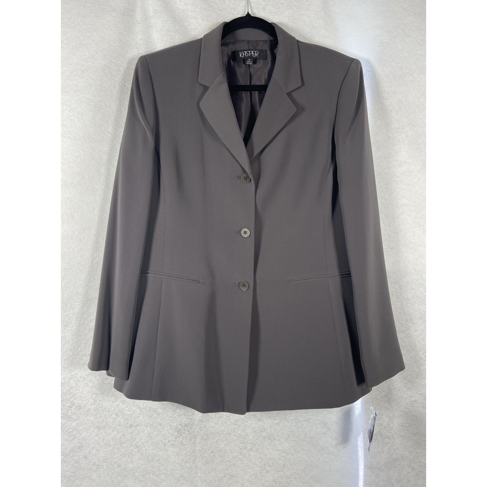 Kasper 2PC Pant Suit Women's 12 Gray Blazer Buttons Long Sleeve Fieldstone New - Picture 3 of 14